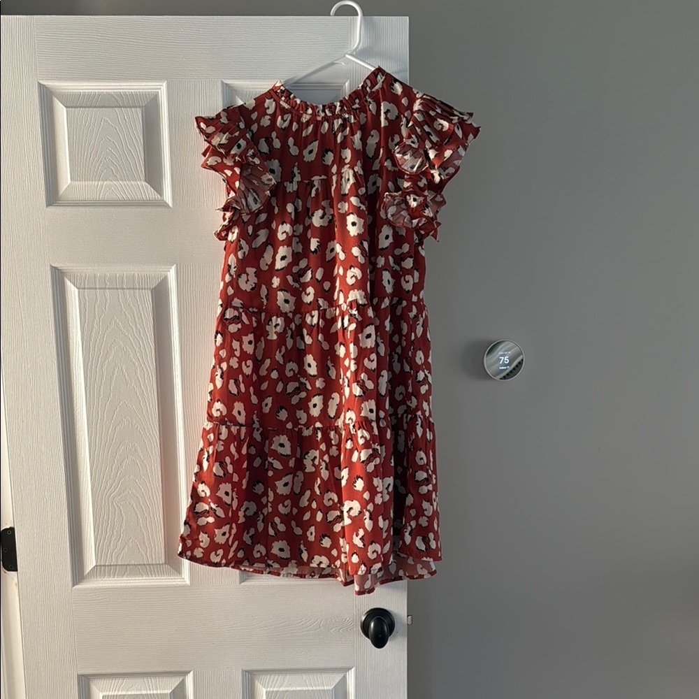 Floral Ruffle Sleeve Kids Dress - Red